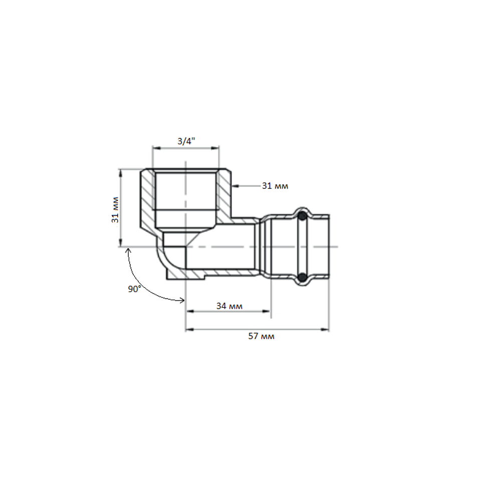 Отвод 90° 22-3/4", WAAG Heavy Inox, пресс-резьба, вн., сталь нержавеющая