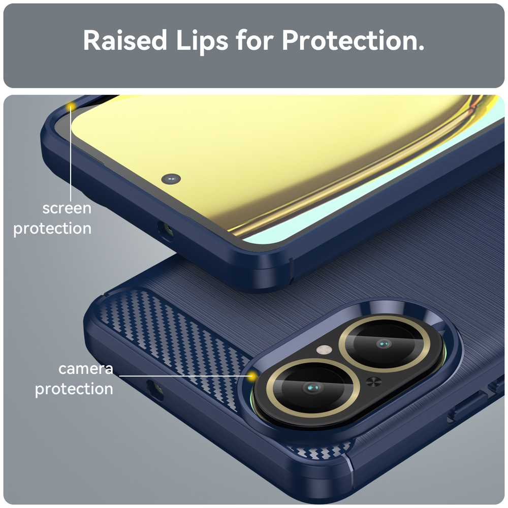 Мягкий защитный чехол синего цвета для Realme C67 4G, серия Carbon (дизайн в стиле карбон) от Caseport