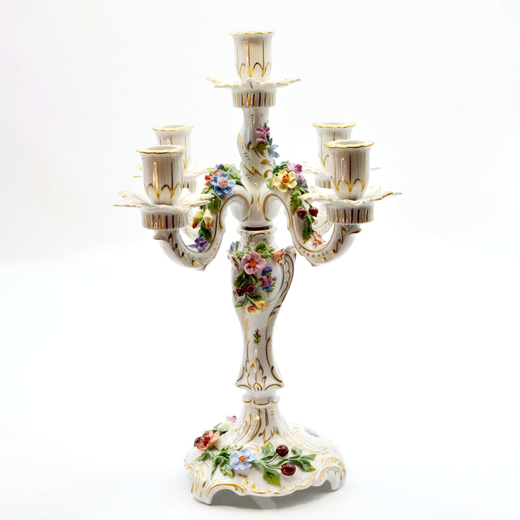 Фарфоровый канделябр на пять свечей. Потшаппель (Potschappel), Дрезден, Германия. Нач. ХХ века.