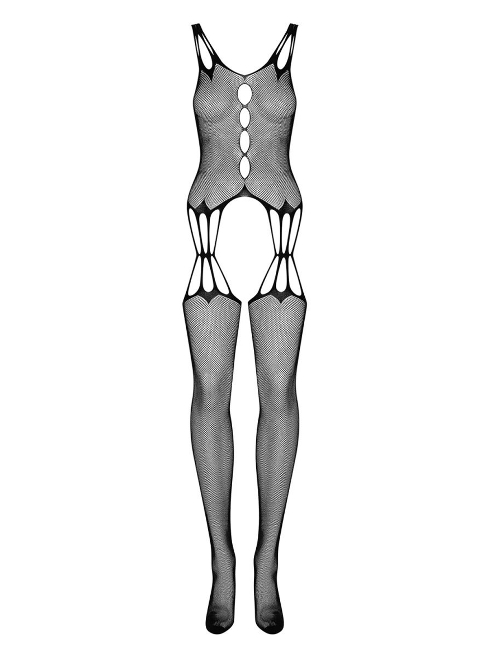 Эффектный боди-комбинезон с имитацией чулок и вырезами (Размер: XL-XXL) (Цвет: черный)