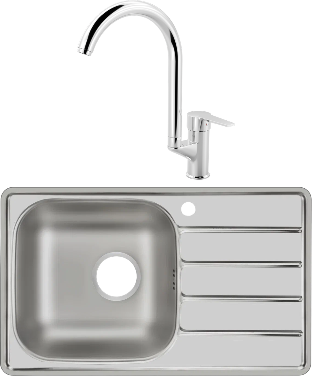 Комплект Мойка Domaci Равенна Rand DGR 780*480 (6) L2TG, L + Смеситель MEGA Snow MG-SH03, хром