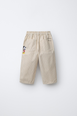 ZARA БРЮКИ RELAXED CANVAS MICKEY MOUSE © DISNEY, ЭКРЮ/ТЕМНО-СИНИЙ