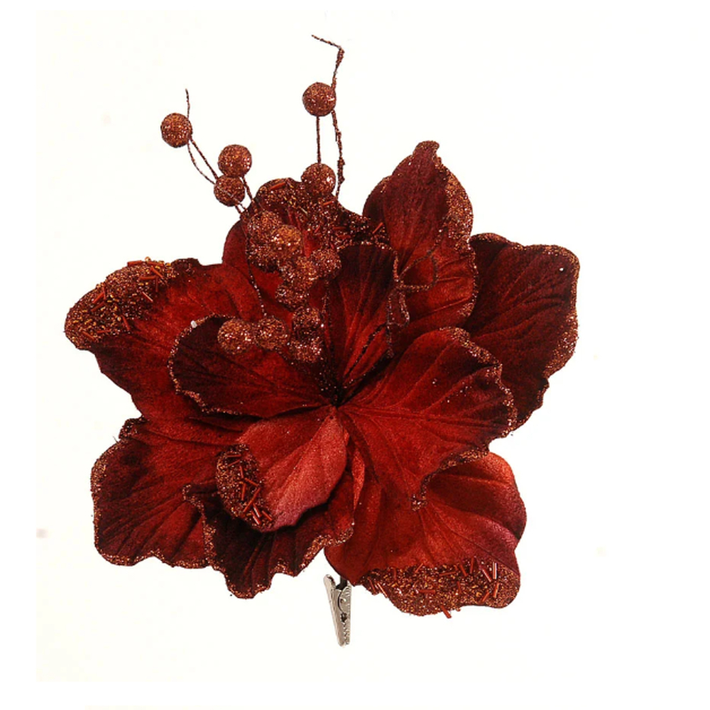 Пуансеттия на клипсе коричневая