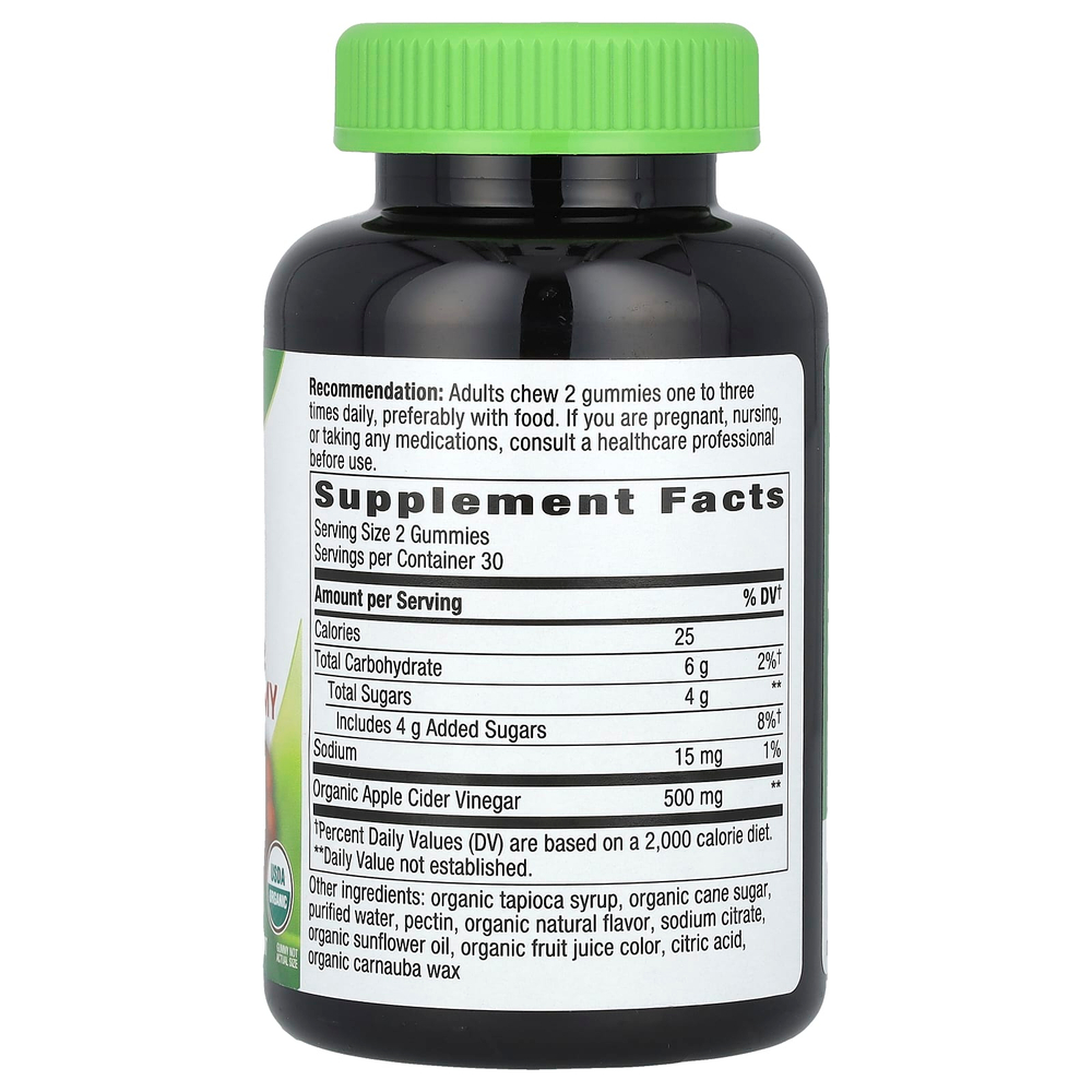 Nature's Way, органический яблочный уксус в жевательных таблетках, со вкусом яблока, 60 жевательных таблеток (250 мг в 1 жевательной таблетке)