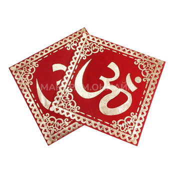 Салфетка денежная с символом Ом гармонизация пространства №2 (коврик красный бархат) 10x10 см