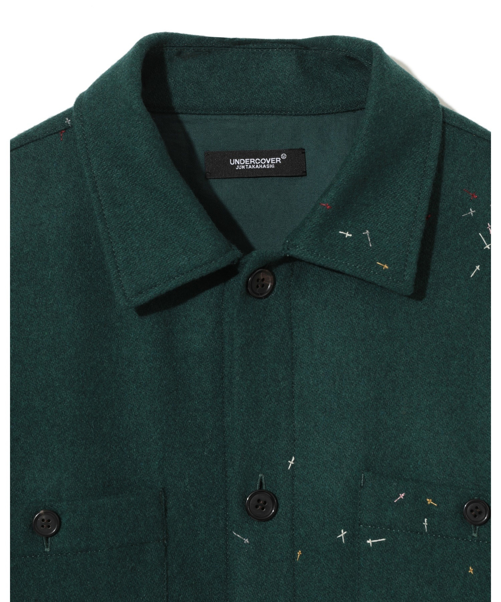 UNDERCOVER РУБАШКА ЗЕЛЕНАЯ С ВЫШИТЫМИ КРЕСТАМИ