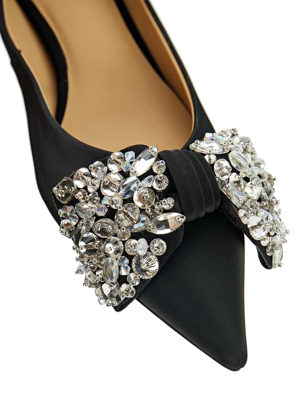 Женские туфли из кожи чёрные с бантом и камнями