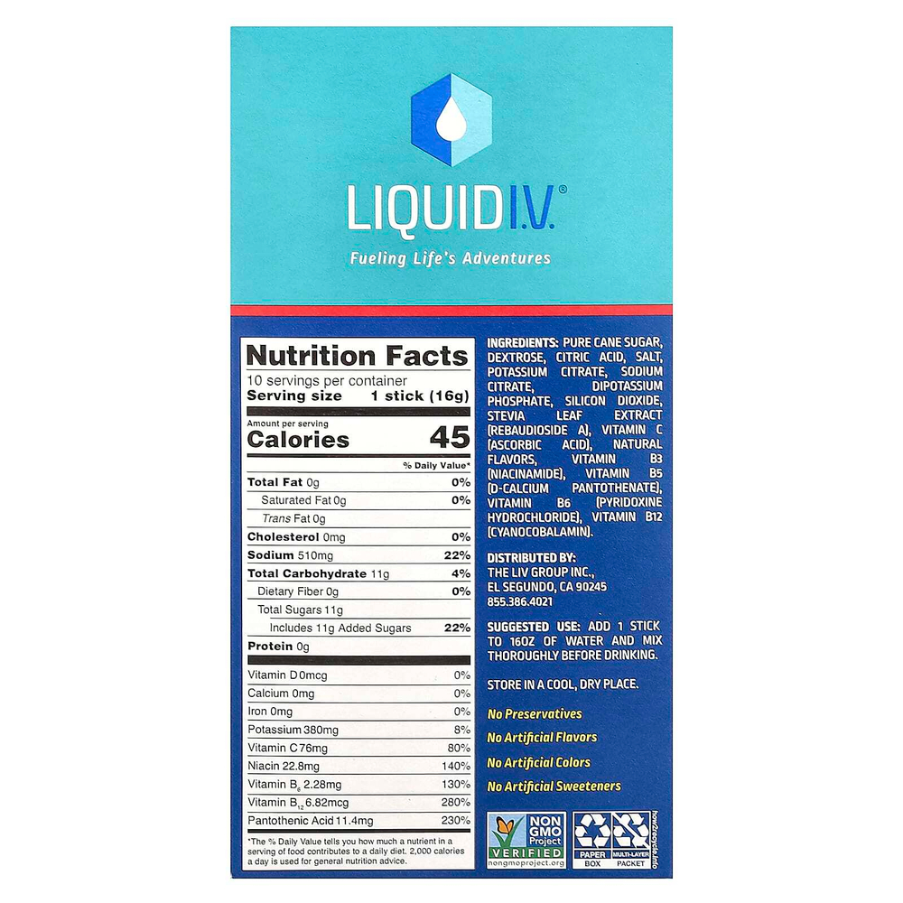 Liquid I.V., Hydration Multiplier®, смесь для приготовления электролитов, клубника, 10 пакетиков по 16 г (0,56 унции)