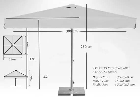 Зонт профессиональный Avocado, 300х300 см, серебристый/черный