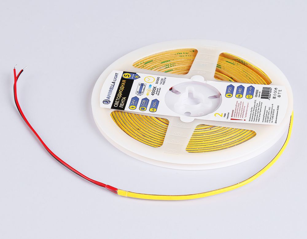 Ambrella Светодиодная лента Ambrella Light GS4602 COB 384Led/ 7W m/ 24V IP20 4500K/ 5m*3mm*2mm (2 конт.) LED Strip 24V GS4602