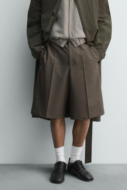 ZARA ШОРТЫ RELAXED FIT, ТЕМНО-ЗЕЛЕНЫЙ