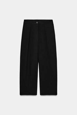 ZARA БРЮКИ CARROT FIT СО СКЛАДКАМИ, ЧЕРНЫЙ