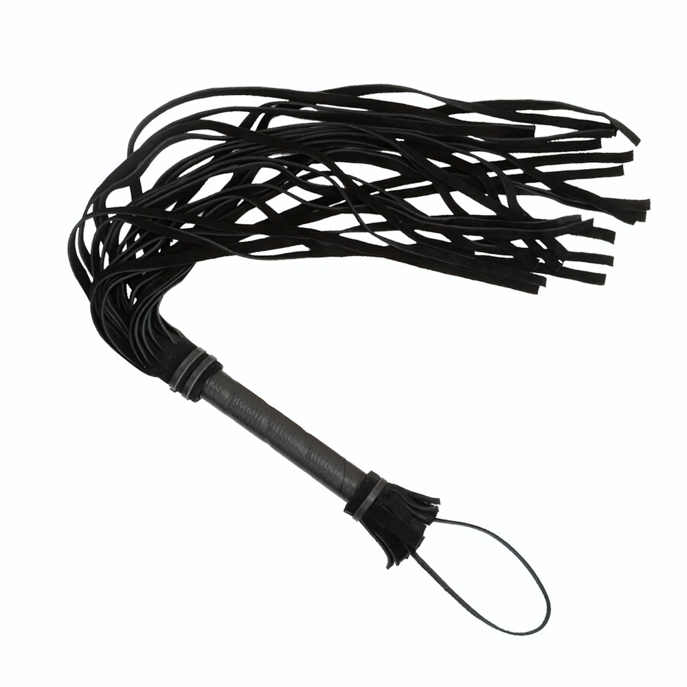 Чёрная плеть с кожаной рукоятью - 65 см. (Цвет: черный)