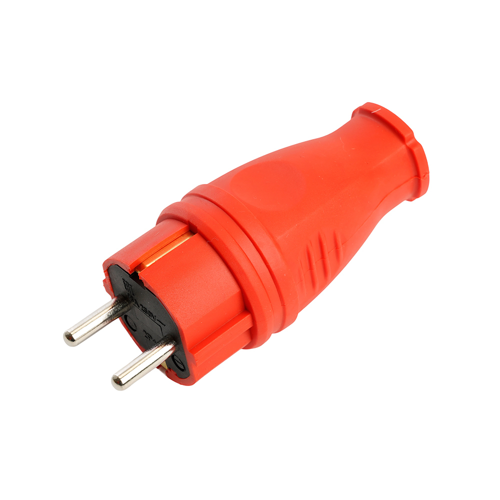 Вилка прямая с/з STEKKER, RPG16-21-441, каучук, 250В, 16A, IP44, красный 39160