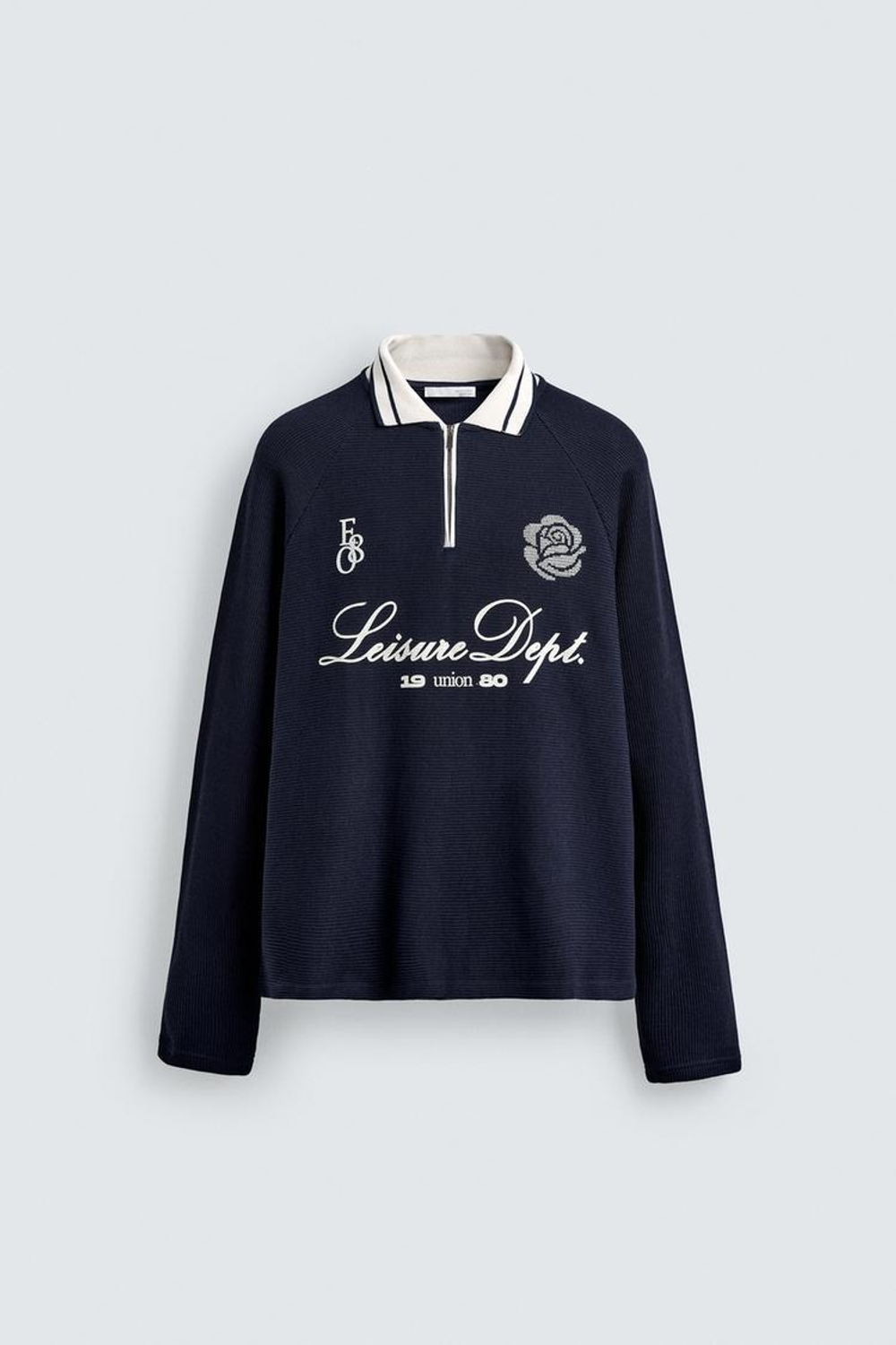 ZARA ПОЛО С КОНТРАСТНЫМ ПРИНТОМ, МОРСКОЙ СИНИЙ