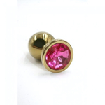 Металлическая анальная пробка Small dark pink gold (Цвет: цвет пробки: золотой, цвет камня: темно-розовый.)