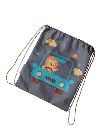 Мешок в садик 33х40, Львенок в машинке (серый)