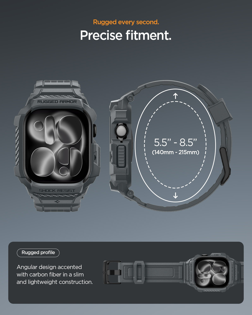 Чехол с ремешком Spigen Rugged Armor Pro 2 для Apple Watch 10/11 46mm, dark gray