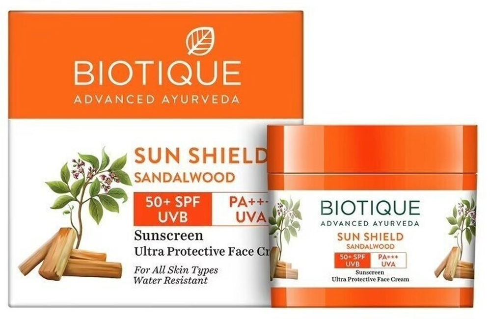Крем для лица Biotique Sun shield sandalwood 50+ SPF UVB PA+++ UVA Сандал 50 г