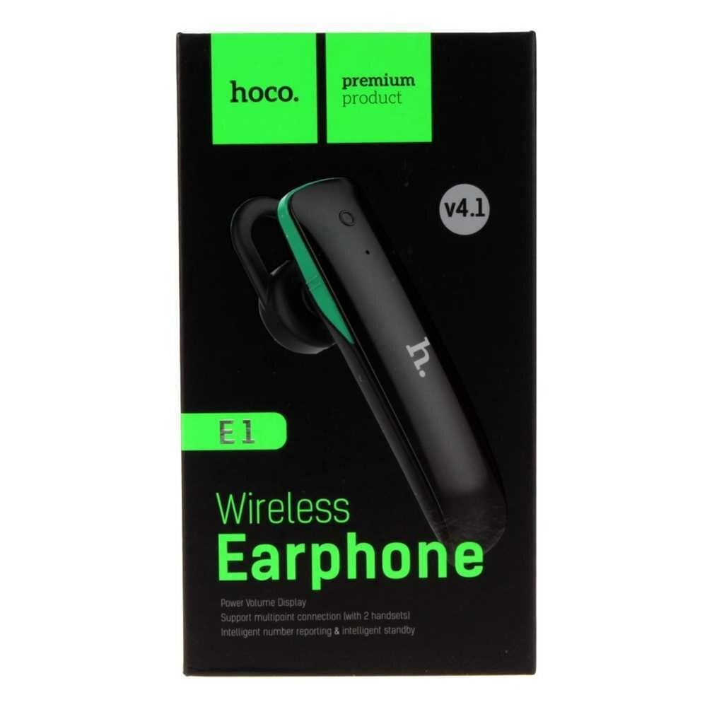 Bluetooth - гарнитура HOCO E1 mono, BT5.0, 50mAh Black