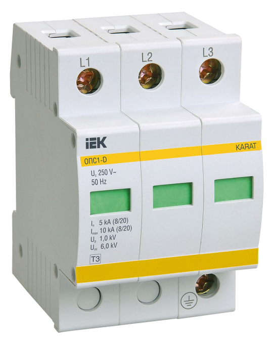 Ограничитель импульсных перенапряжений ОПС1-D 3Р 5/10кА 230B IEK