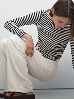 Massimo Dutti Джинсы с высокой посадкой и широкими штанинами, натуральный, кремовый