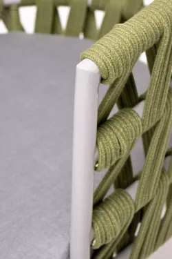 "Диего" стул плетеный из роупа, каркас из стали светло-серый (RAL7035) шагрень, роуп салатовый меланж круглый, ткань светло-серая