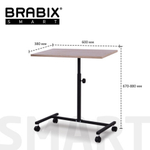 Стол BRABIX "Smart CD-015", 600х380х670-880, ЛОФТ, регулируемый, колеса, металл/ЛДСП дуб, каркас черный, 641886