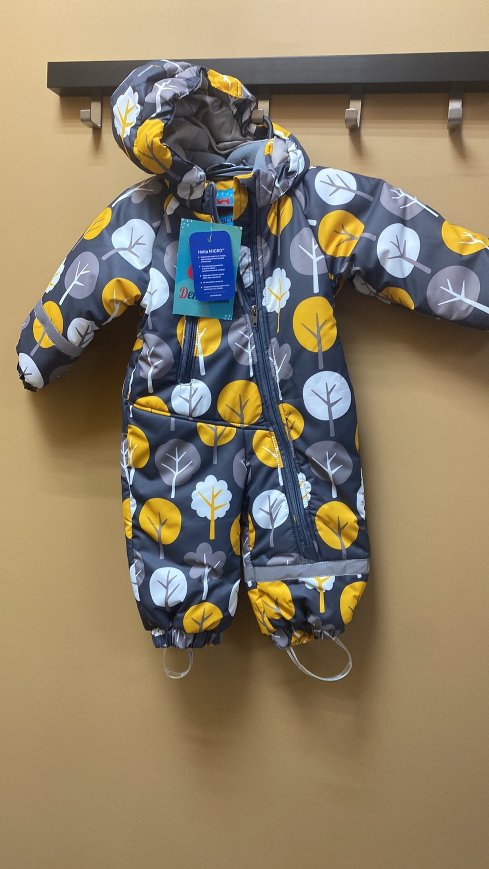 Комбинезон "Кроха" зимний деревья -серый, размер на рост 74,80 см