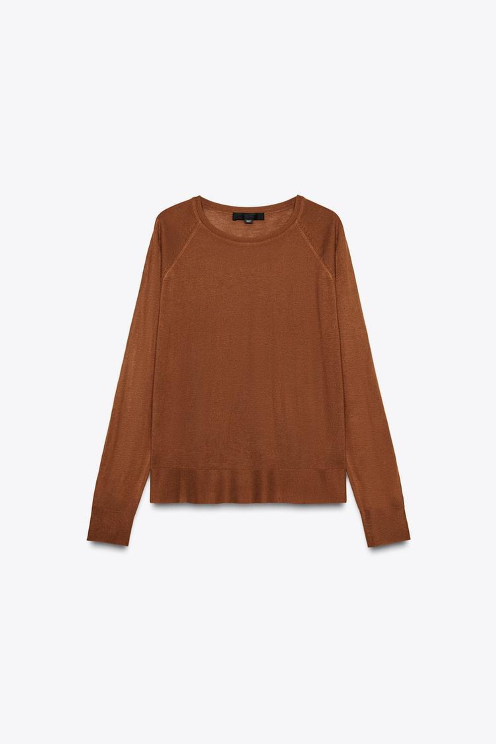 ZARA БАЗОВЫЙ ДЖЕМПЕР ИЗ ТОНКОГО ТРИКОТАЖА, СВЕТЛО-КОРИЧНЕВЫЙ