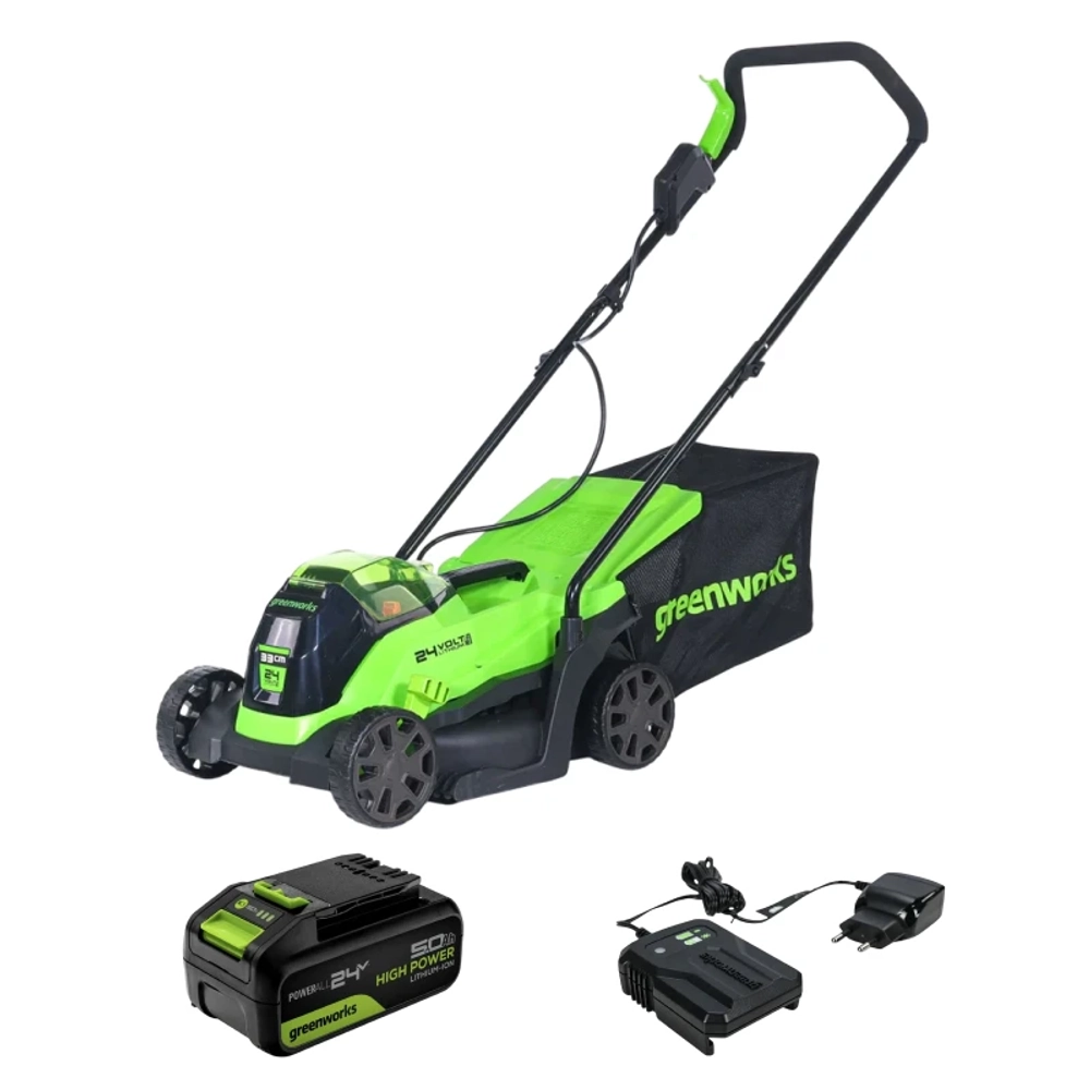 Аккумуляторная газонокосилка Greenworks GD24LM33K5 24В (1 x 5 Ач, ЗУ) нож 33 см, 2516107UG