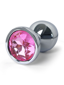 Анальная пробка металлическая с фиолетовым кристаллом Fantasy Toys (S)