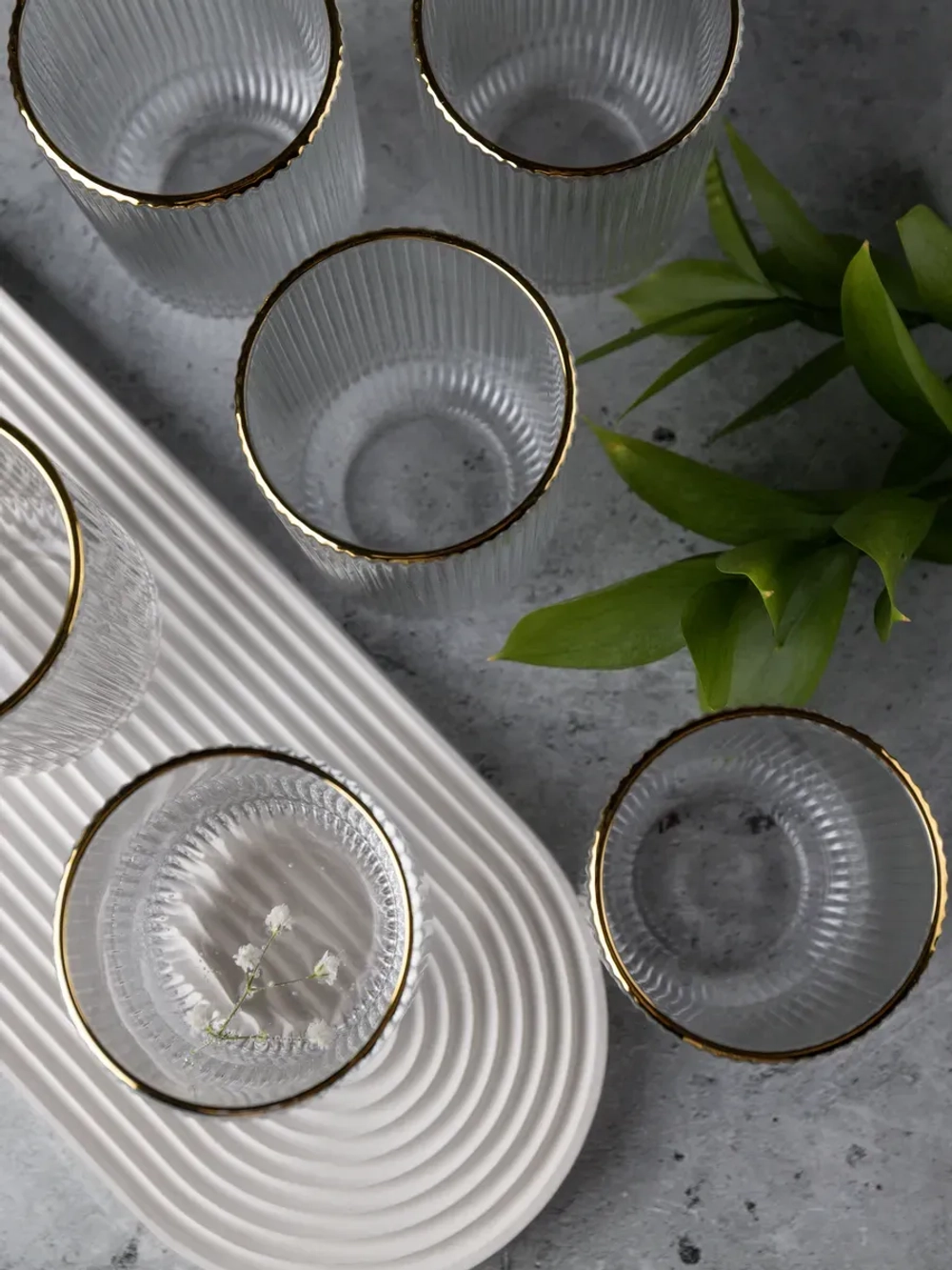 Набор бокалов для воды, 450мл. 6 шт. с золотой каймой