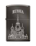 Легендарная классическая американская бензиновая широкая зажигалка ZIPPO Classic Black Ice® Chrome™ Собор Василия Блаженного чёрная  из латуни и стали ZP-150 ST BASIL