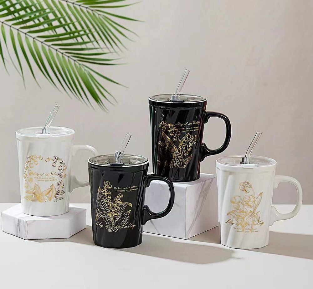 GAEM Кружка с крышкой и трубочкой, 380 мл, L12 W8,5 H16 см, 4в.