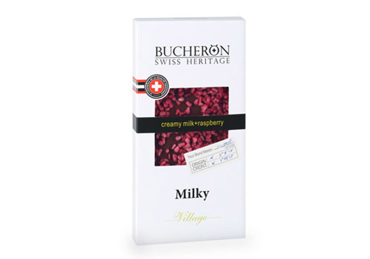 Молочный шоколад с кусочками малины "Bucheron", 100г
