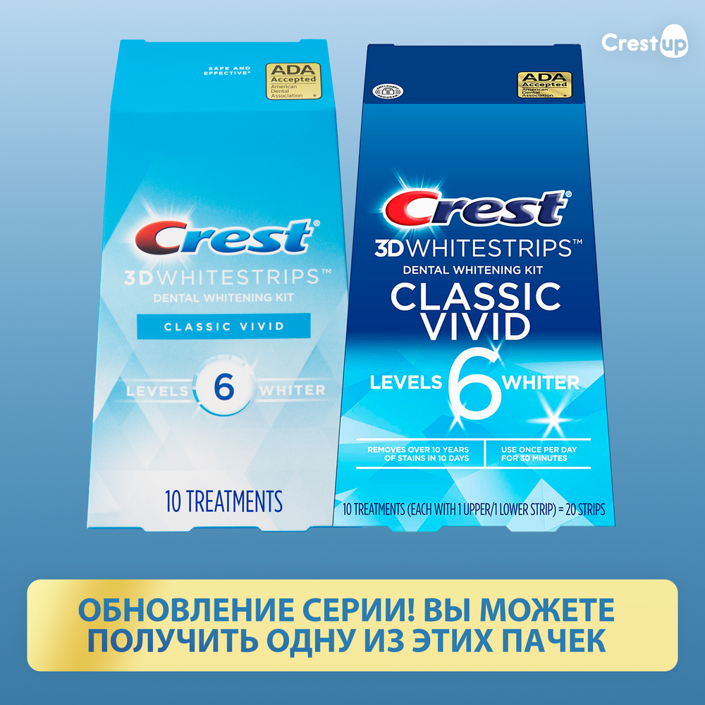 Курс 10 дней | Crest 3D Whitestrips Classic Vivid – Отбеливающие полоски для зубов