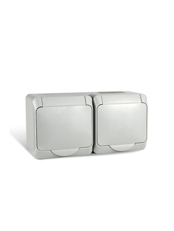 Розетка 2-м ОП Nix 16А IP54 250В с заземл. с крышкой сер. TOKOV ELECTRIC TKE-NX-R2Z-C06-IP54