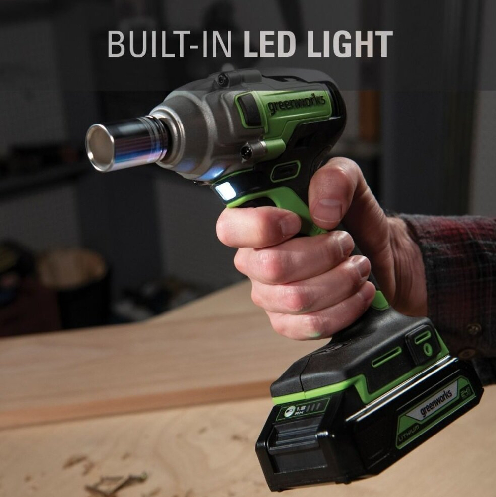 Гайковерт ударный аккумуляторный GREENWORKS GD24IW400 24В,400Hm,1/2,б/щ,без АКБ и ЗУ (3802907)