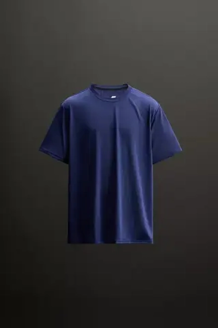 ZARA ФУТБОЛКА ИЗ ВЫСОКОТЕХНОЛОГИЧНОЙ ТКАНИ С ПЕРФОРАЦИЕЙ, МОРСКОЙ СИНИЙ