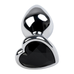 Серебристая коническая анальная пробка 7см с черным кристаллом-сердечком ToyFa Metal 717013-5