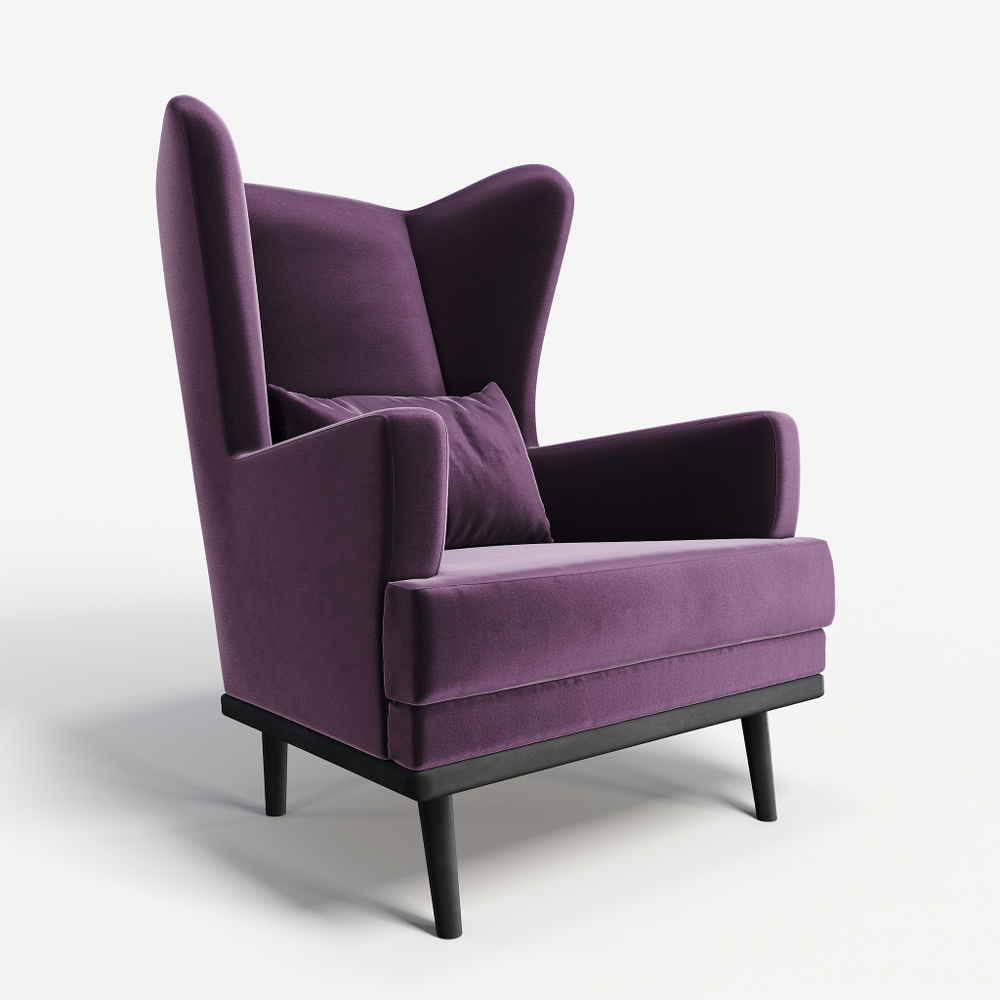 Мягкое кресло с ушами Фантазёр Z-11 (Фиолетовый 10) на высоких ножках, для отдыха и чтения книг. В гостиную, балкон, спальню и переговорную комнату.