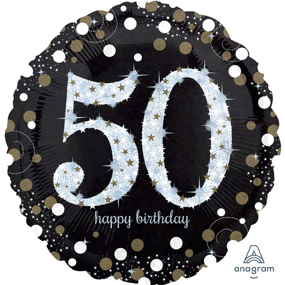 Шар Фольгированный Sparkling Birthday 50 (Черный)