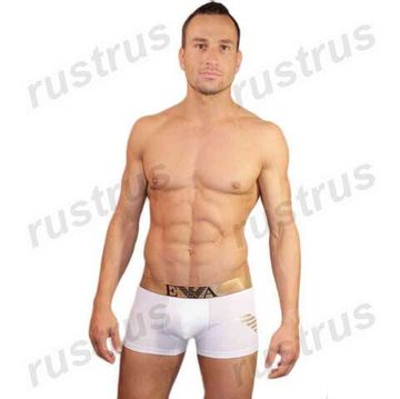 Мужские трусы боксеры белые с золотистой резинкой Emporio Armani