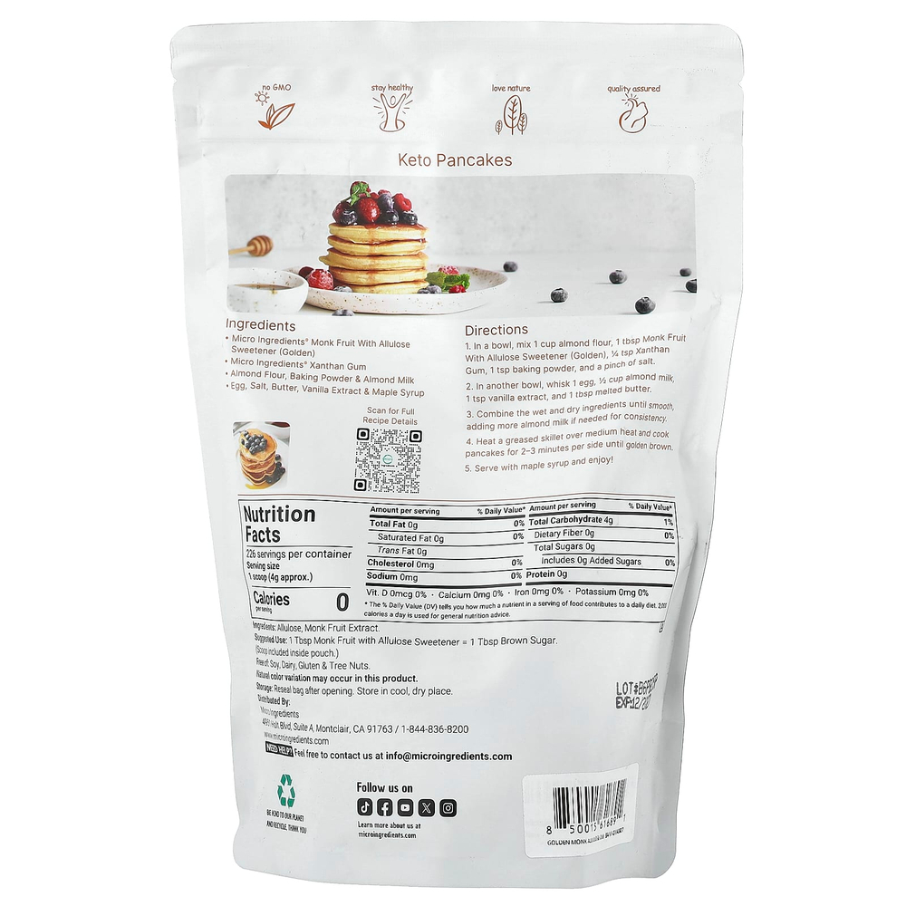 Micro Ingredients, подсластитель из архата с аллюлозой, золотистый, 907 г (2 фунта)