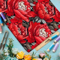 Ткань премиум атлас яркая цветочная фантазия