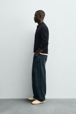 ZARA ТРИКОТАЖНОЕ ПОЛО ИЗ ХЛОПКА И ЛИОЦЕЛЛА, МОРСКОЙ СИНИЙ