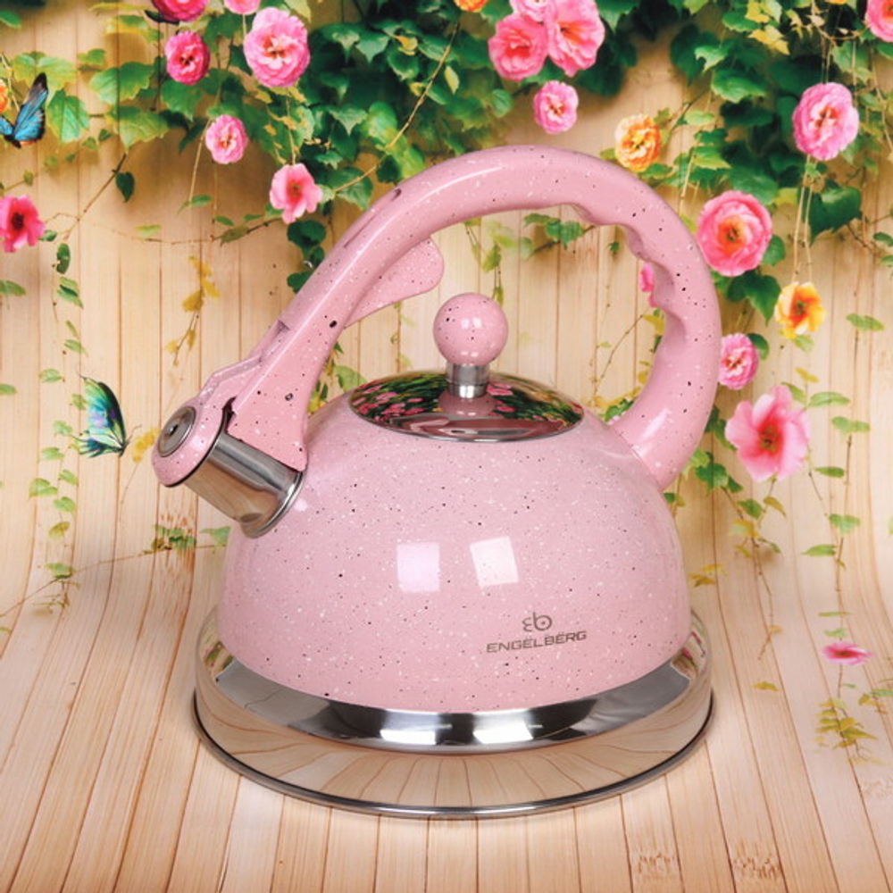 Чайник из нержавеющей стали 3л «Macarons» со свистком, розовый