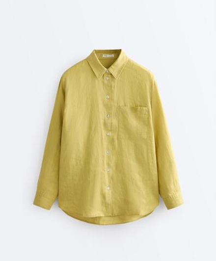 Oysho Рубашка свободного кроя из 100%-го льна, лаймовый