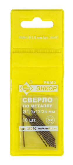 Сверло для металла ф 1,0х12/34 мм Р6М5